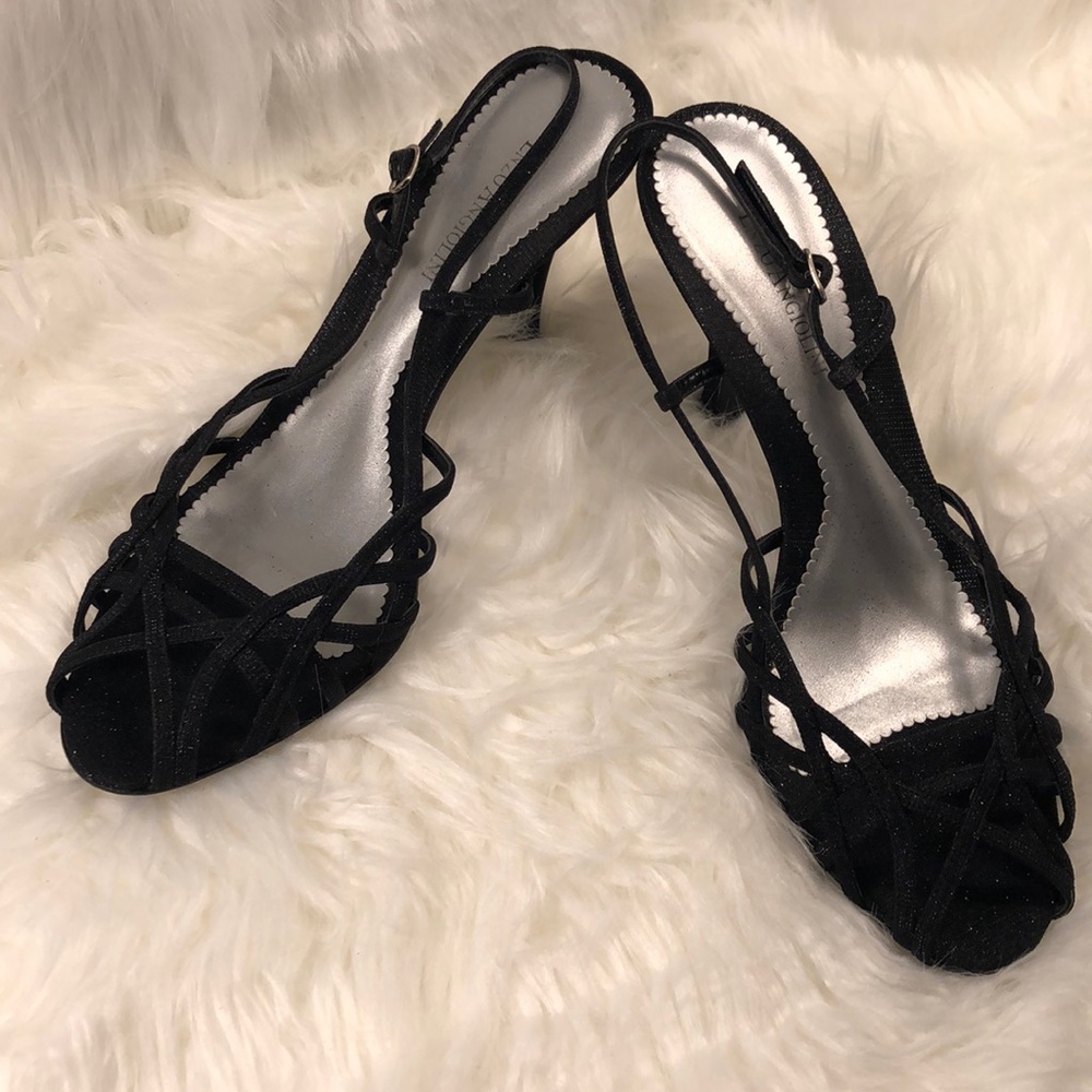 Enzo Angiolini Strappy black and silver dress heel
